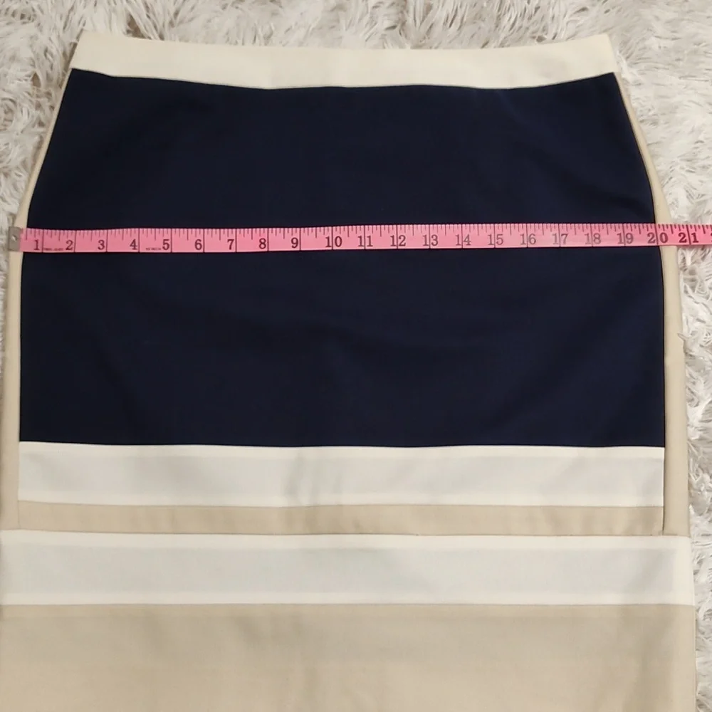 Halogen Color Block Pencil Skirt Navy Beige Cream Zip-Up Cotton Blend Lined 14P